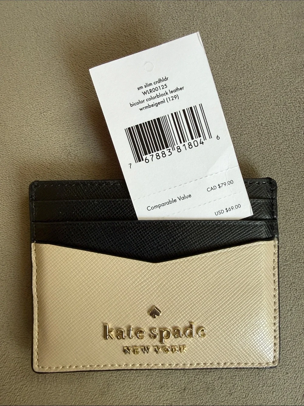 kate spade Two-Tone Beige and Black Leather Cardholder